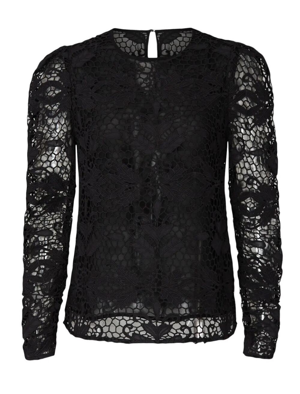 STEVIE MAY Pleasant Surprise Top Crochet Lace Long Sleeve in Black Size M $240